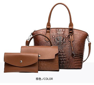 3 IN 1 CROCODILE PATTERN SATCHEL SET