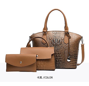 3 IN 1 CROCODILE PATTERN SATCHEL SET