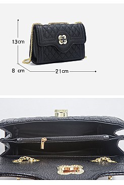 Quilted Turn-Lock Chain Cross Body Shoulder Bag