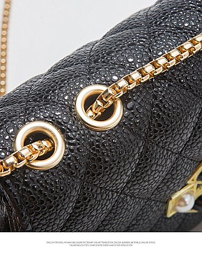 Quilted Pearl Accent Chained Shoulder Bag