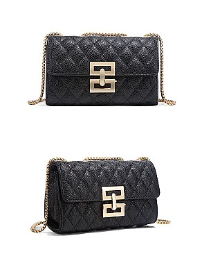 Quilted Accented Chain Cross Body Shoulder Bag