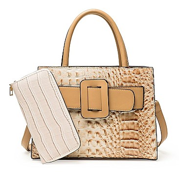 2 IN 1 Crocodile Pattern Belt Accent Satchel Set