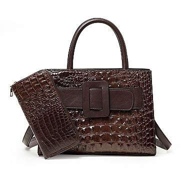 2 IN 1 Crocodile Pattern Belt Accent Satchel Set