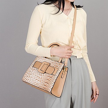 Crocodile Pattern Belt Accent Satchel