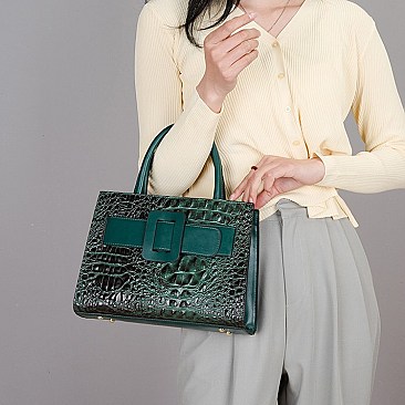 Crocodile Pattern Belt Accent Satchel