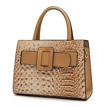 Crocodile Pattern Belt Accent Satchel