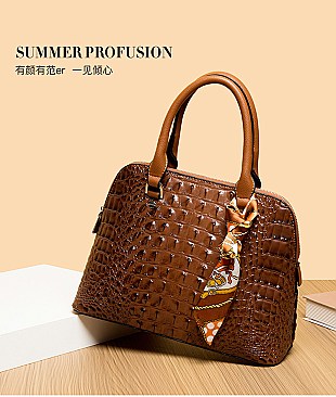 2-in-1 Crocodile Patent Dome Satchel Wallet Set