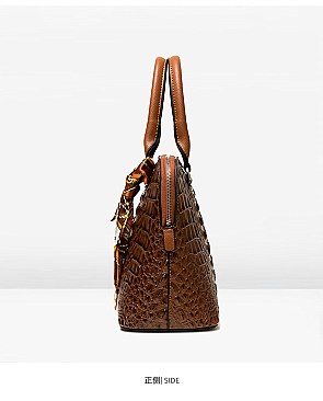 2-in-1 Crocodile Patent Dome Satchel Wallet Set