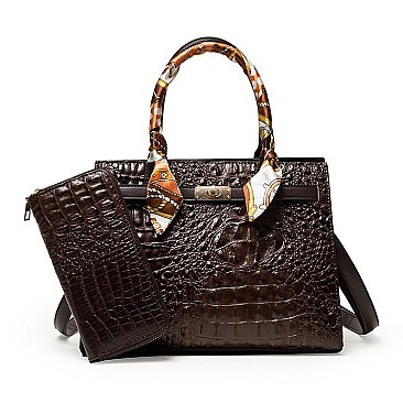 2 in 1 Crocodile Padlock Satchel Wallet