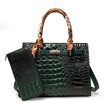 2 in 1 Crocodile Padlock Satchel Wallet