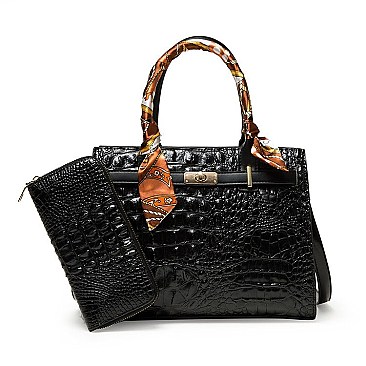 2 in 1 Crocodile Padlock Satchel Wallet