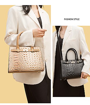 2 in 1 Crocodile Padlock Satchel Wallet