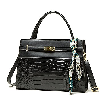 CROCODILE PATTERN SCARFED SATCHEL SET