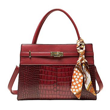 CROCODILE PATTERN SCARFED SATCHEL SET