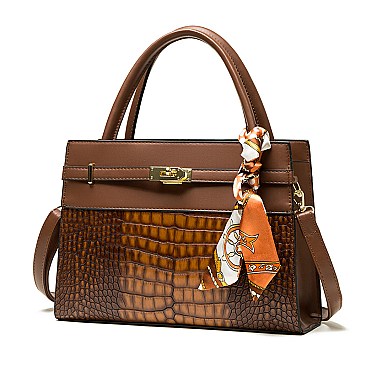 CROCODILE PATTERN SCARFED SATCHEL SET