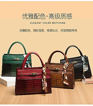 CROCODILE PATTERN SCARFED SATCHEL SET