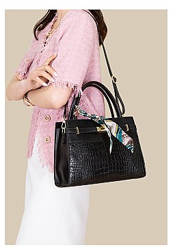 CROCODILE PATTERN SCARFED SATCHEL SET