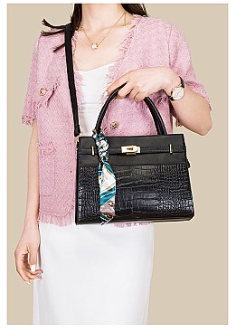 CROCODILE PATTERN SCARFED SATCHEL SET