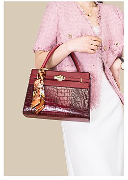 3 IN 1 CROCODILE PATTERN SCARFED SATCHEL SET