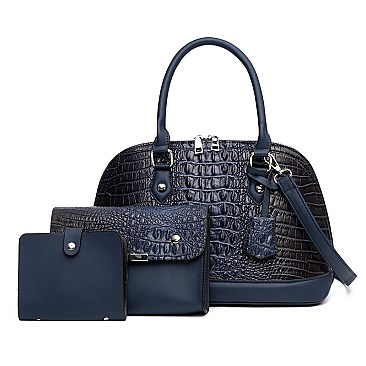 3-in-1 Crocodile Dome Satchel & Clutch Wallet Set