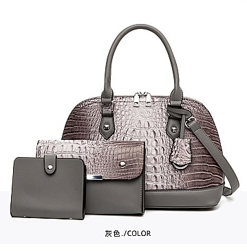 3-in-1 Crocodile Dome Satchel & Clutch Wallet Set