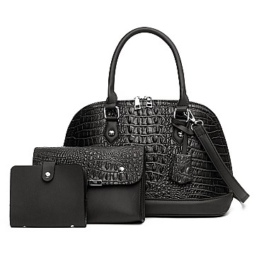 3-in-1 Crocodile Dome Satchel & Clutch Wallet Set