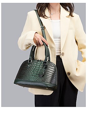 3-in-1 Crocodile Dome Satchel & Clutch Wallet Set