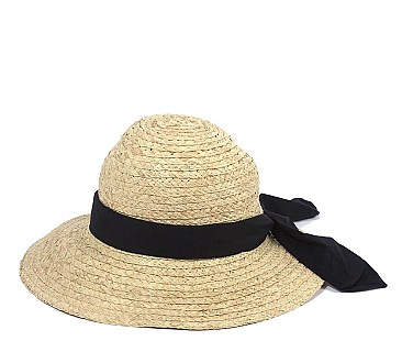 Black Ribbon Wide Brim Straw Hat