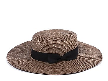 BLACK RIBBON WIDE BRIM STRAW HAT