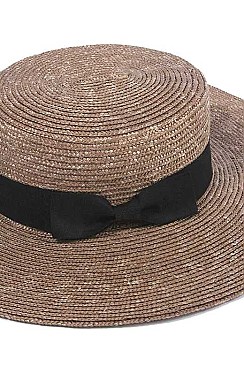 BLACK RIBBON WIDE BRIM STRAW HAT