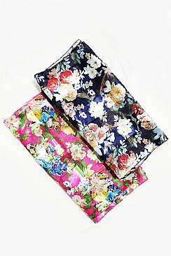 PACK OF (12 PCS) Floral Print Silky Scarves