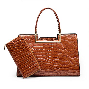 2 IN 1 CROCODILE PATTERN SATCHEL SET