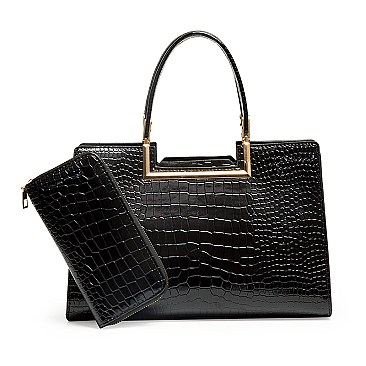 2 IN 1 CROCODILE PATTERN SATCHEL SET