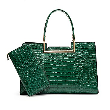 2 IN 1 CROCODILE PATTERN SATCHEL SET