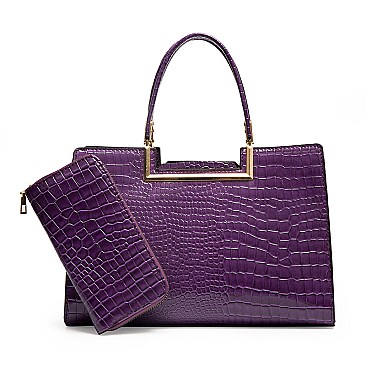 2 IN 1 CROCODILE PATTERN SATCHEL SET