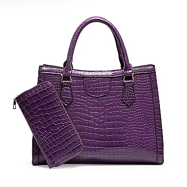 2 in 1 Crocodile Boutique Satchel Wallet Set