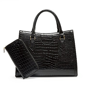 2 in 1 Crocodile Boutique Satchel Wallet Set