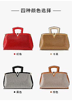 V- Accent Rhinestone Satchel Purse