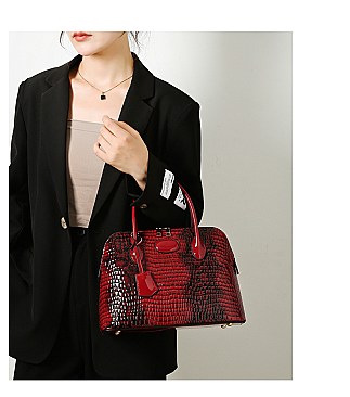 Patent Embossed Crocodile Dome Quality Satchel