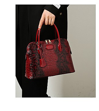 Patent Embossed Crocodile Dome Quality Satchel