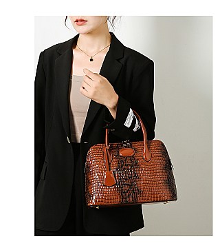 Patent Embossed Crocodile Dome Quality Satchel