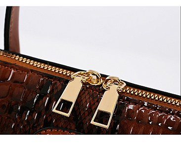 Patent Embossed Crocodile Dome Quality Satchel