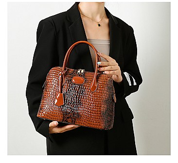 Patent Embossed Crocodile Dome Quality Satchel