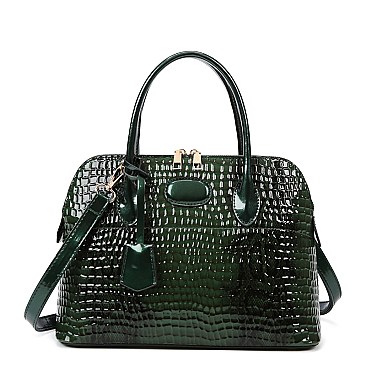 Patent Embossed Crocodile Dome Quality Satchel