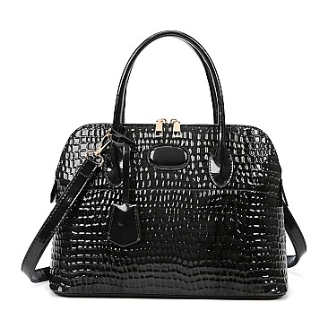 Patent Embossed Crocodile Dome Quality Satchel