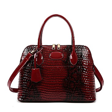 Patent Embossed Crocodile Dome Quality Satchel