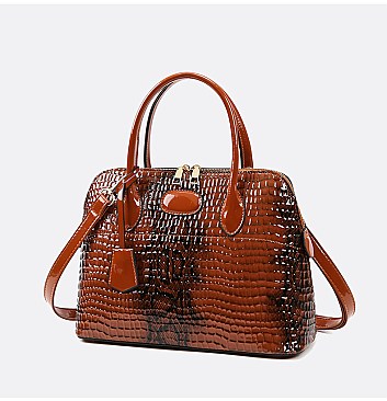 Patent Embossed Crocodile Dome Quality Satchel