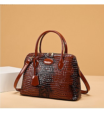 Patent Embossed Crocodile Dome Quality Satchel