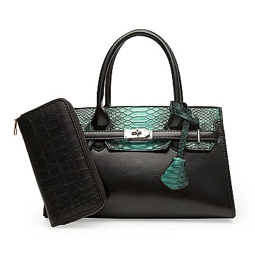 2 in 1 Crocodile & Patent Satchel Wallet Set