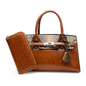 2 in 1 Crocodile & Patent Satchel Wallet Set